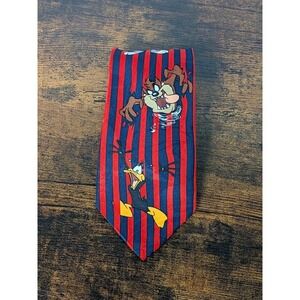 Vintage 1995 Looney Tunes Mania Neck Tie Bugs, Daffy Tweety, Taz Etc 58" Red